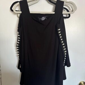 Justin Case Black Pearl Embellished Blouse